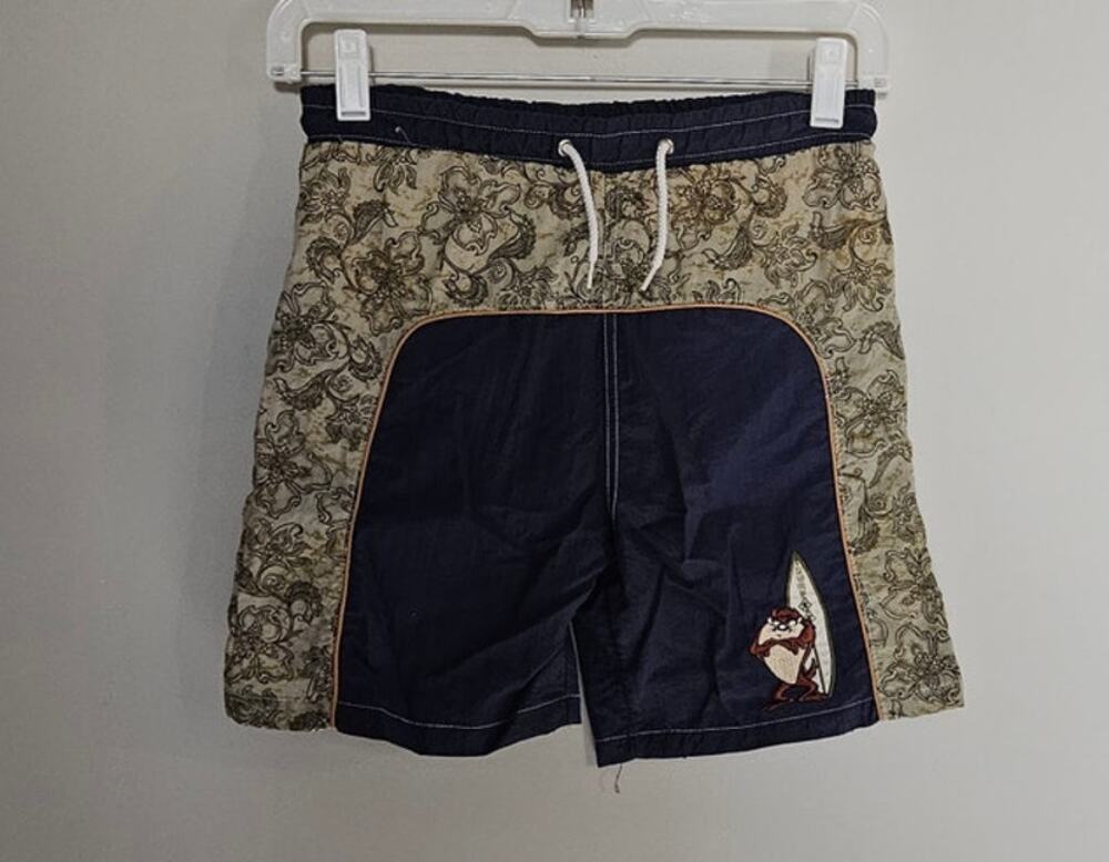 Boy's Looney Tunes Swimsuit Blue Size Small (8) Embroidered Taz with Surfboard
